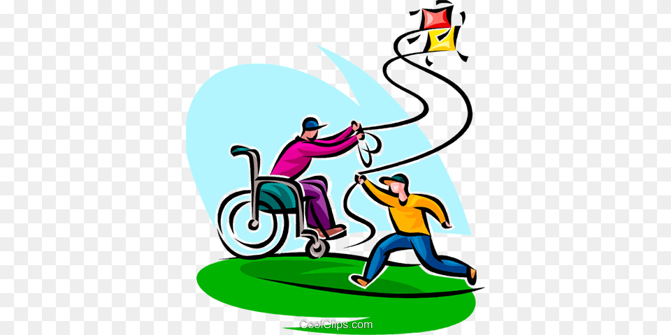 Father In A Wheelchair Flying A Kite Royalty Free Vector Clip Art, Adult, Person, Woman, Female Png