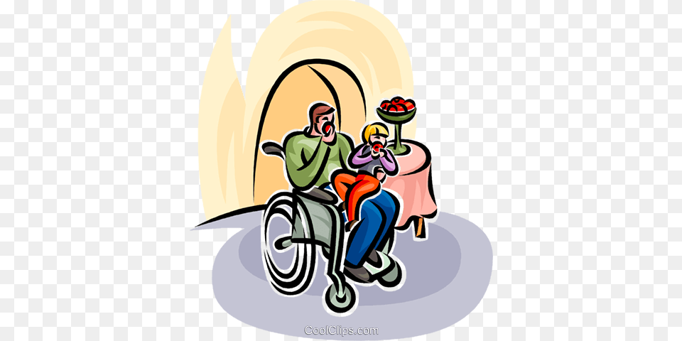 Father In Wheelchair Eating Apple Royalty Free Vector Clip Art, Furniture, Chair, Baby, Person Png Image