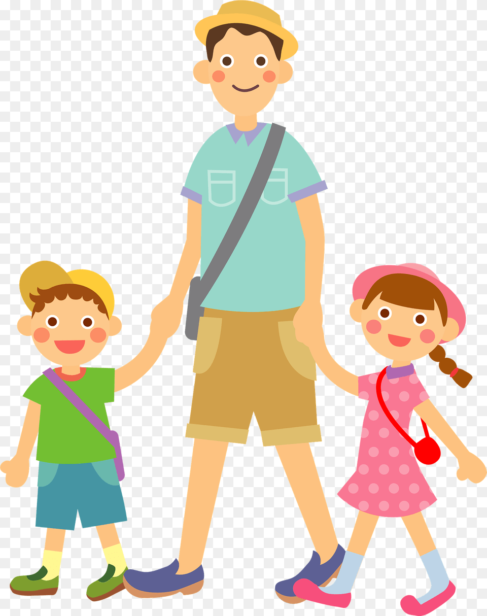 Father Is Walking With Son And Daughter Clipart, Clothing, Shorts, Boy, Child Free Transparent Png