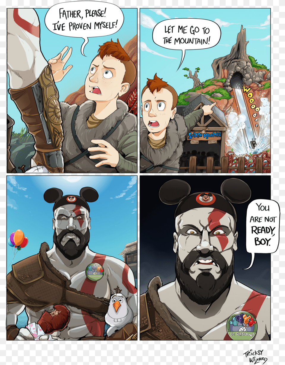 Father Please Ive Proven Myself Let Me Go 1o The Mountain Kratos And Atreus Meme, Book, Comics, Publication, Adult Png