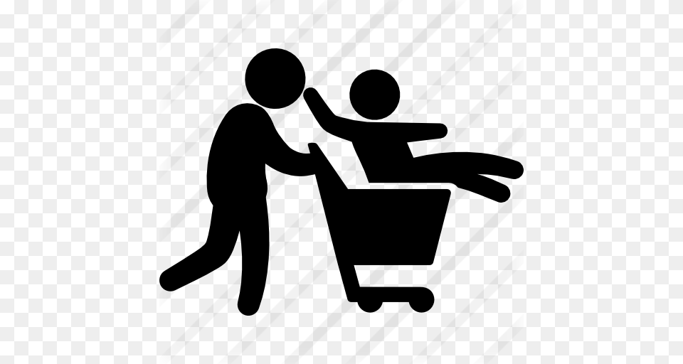 Father With Son On Shopping Cart, Gray Png
