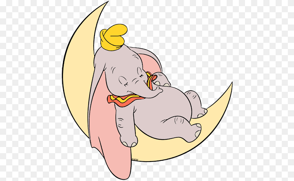 Fats Dumbo Sleeping On A Crescent Moon Cartoon, Baby, Person, Animal, Fish Free Transparent Png