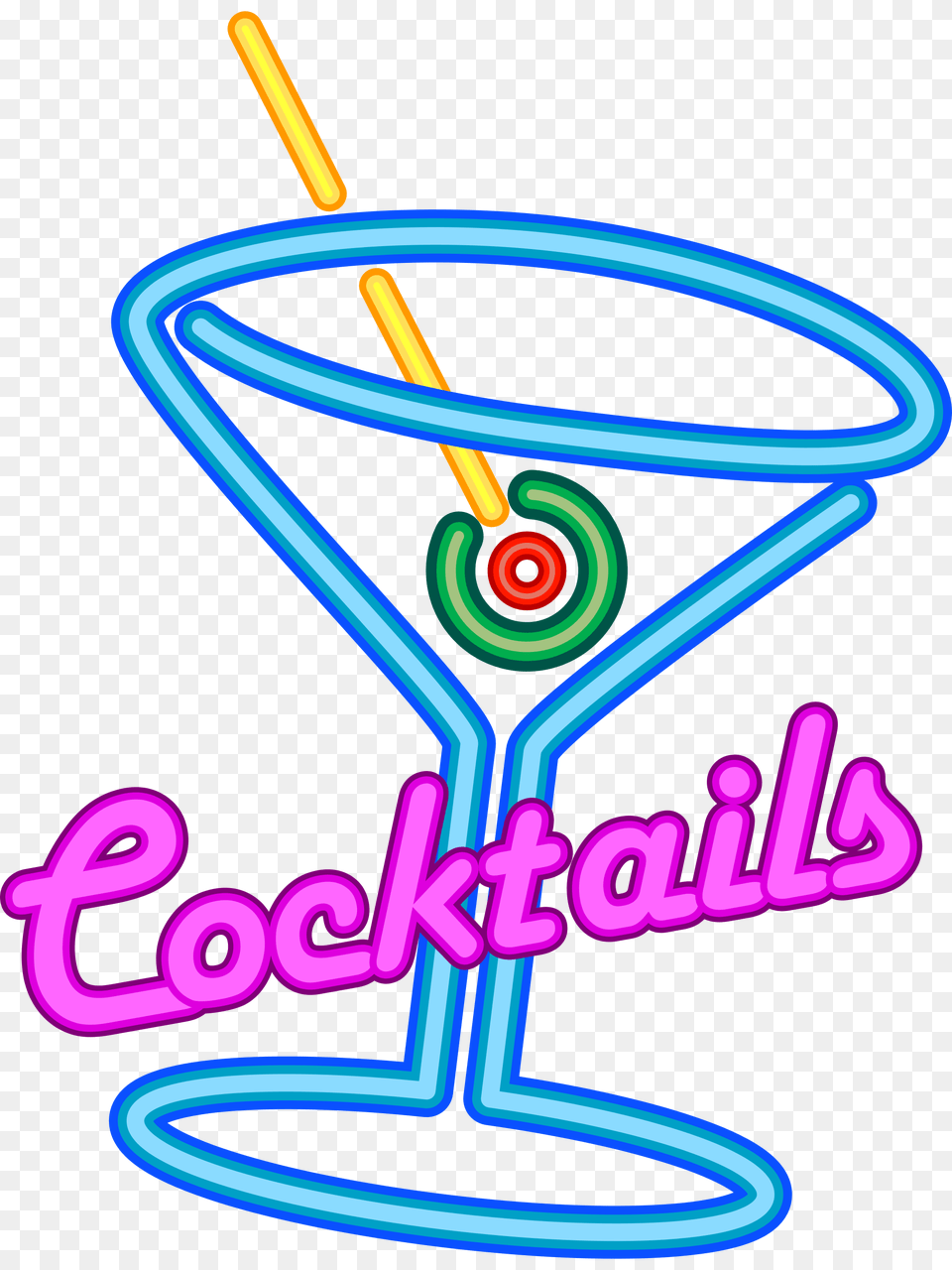 Faux Neon Cocktails Sign, Light, Smoke Pipe Free Png