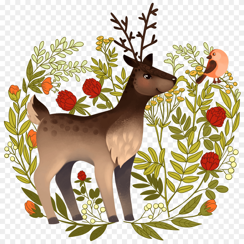 Fawn In Flowers Clipart, Animal, Pattern, Mammal, Graphics Png Image