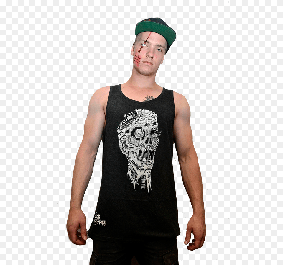 Fear Factory Queenstown Zombie Head Singlet Fear Factory Queenstown, T-shirt, Clothing, Adult, Person Free Transparent Png