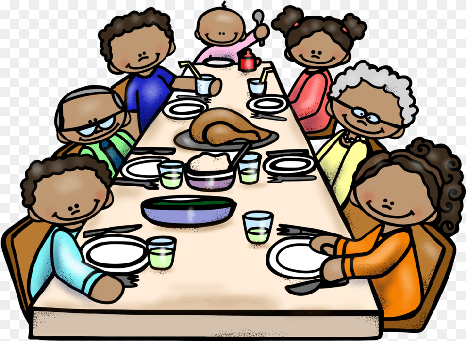 Feast Clipart Group Lunch Group Dinner Cartoon, Meal, Food, Restaurant, Indoors Free Transparent Png