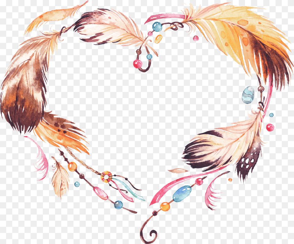 Feather Heart Leaves Fang Feather Wreath Clipart Png Image