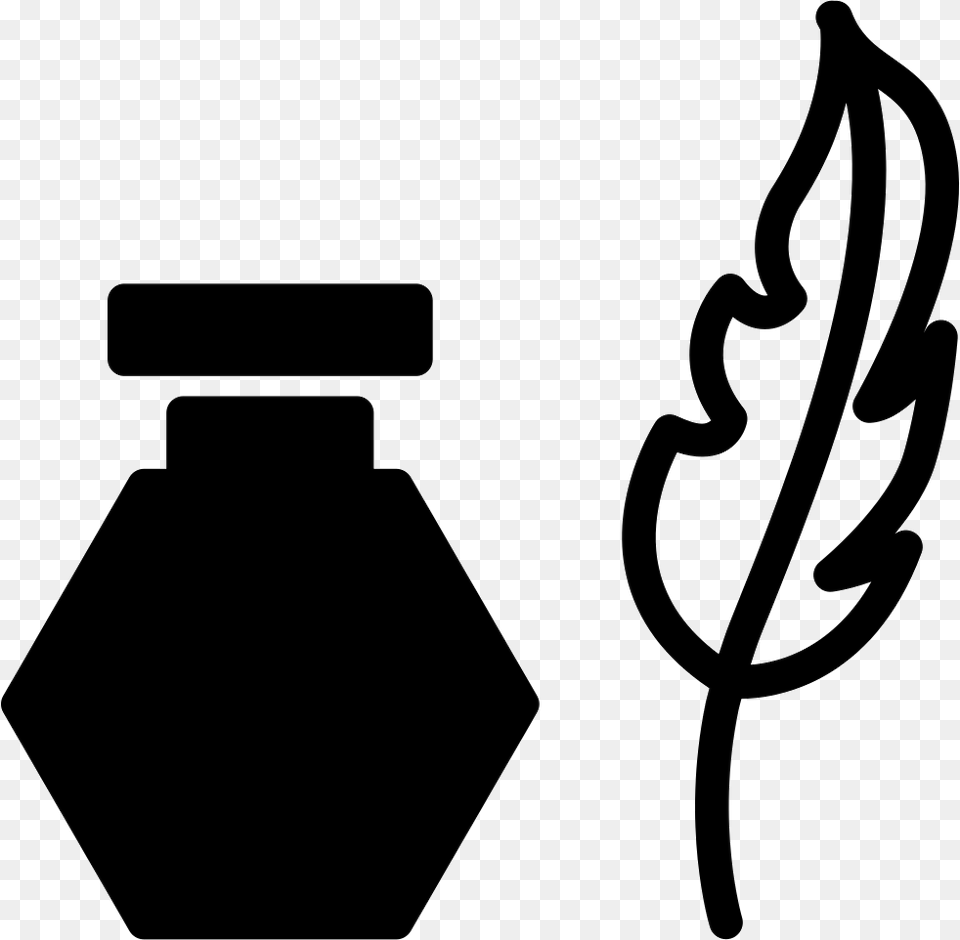 Feather Pen And Ink Container Ink Container Vector, Stencil, Bottle, Ink Bottle Free Transparent Png