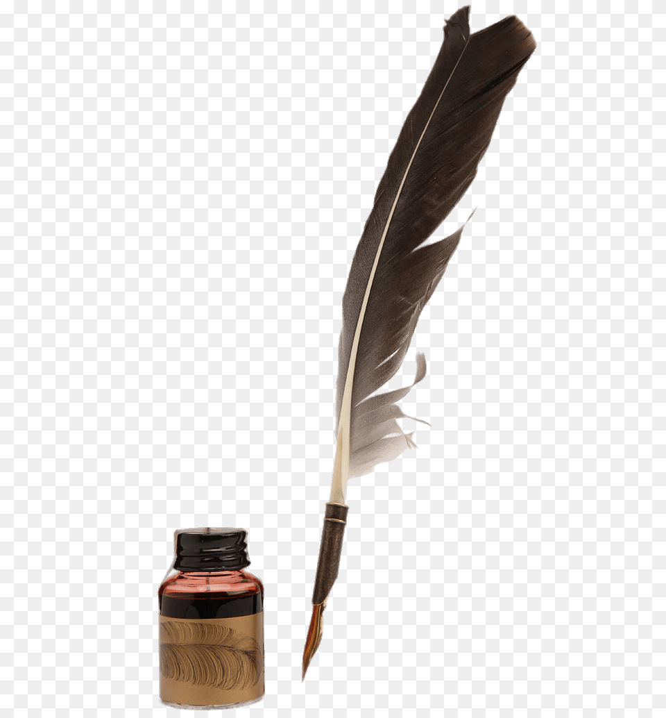 Feather Quill Pen And Matching Ink Pot, Bottle, Ink Bottle Free Transparent Png