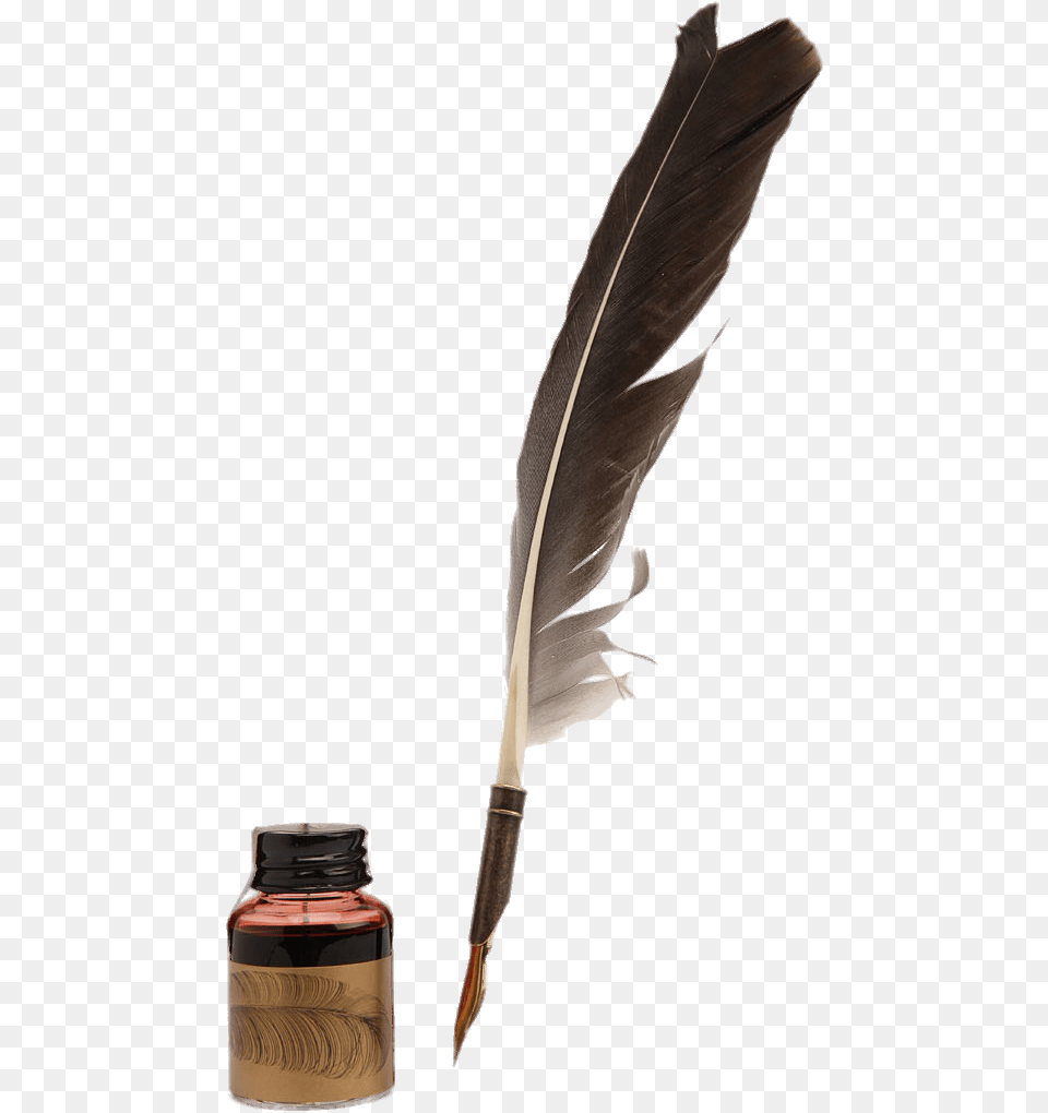 Feather Quill Pen And Matching Ink Pot Ink Pen Olden Days, Bottle, Ink Bottle, Blade, Dagger Png
