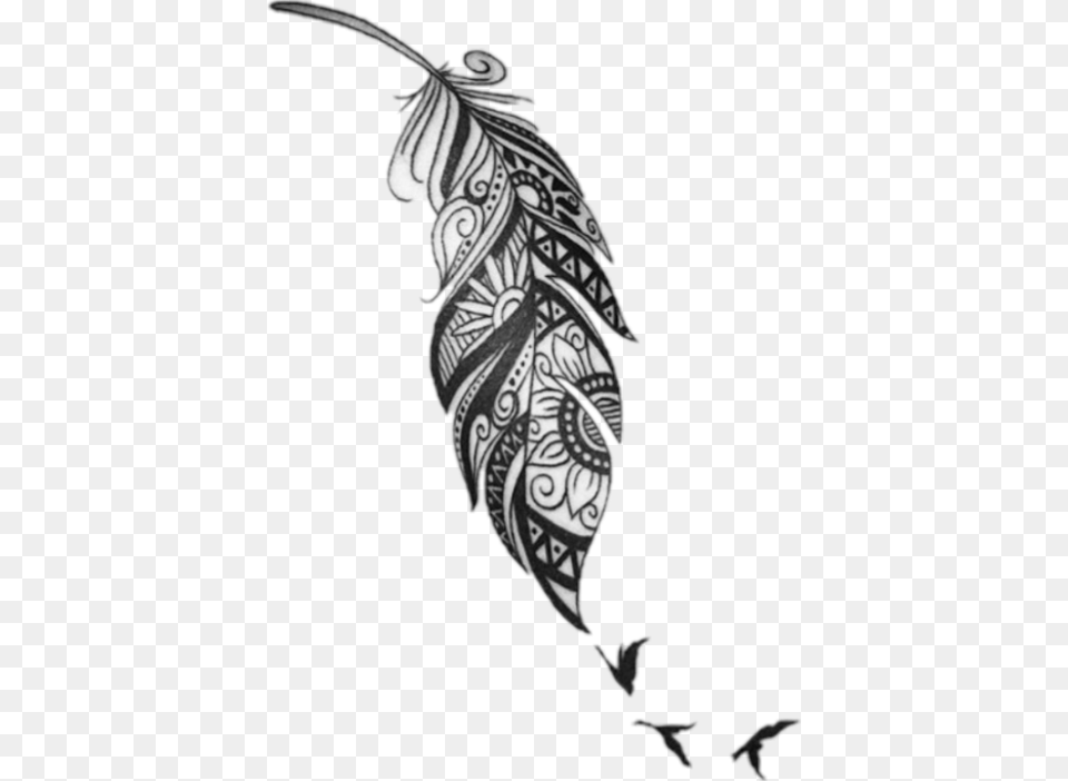 Feather Tattoo Designs On Leg Clipart Feather Tattoo Ideas, Leaf, Plant, Art, Drawing Free Png Download