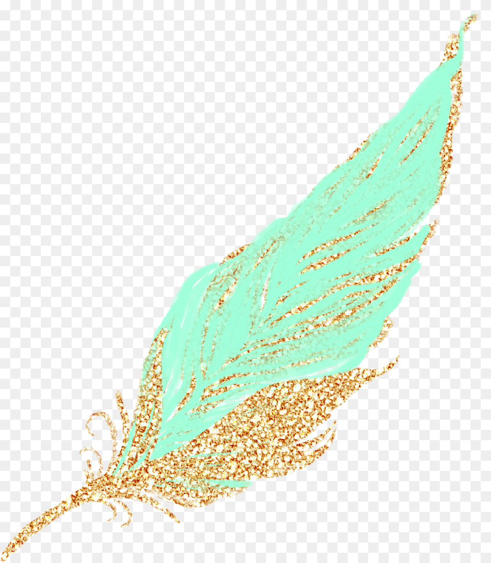 Feathers Feather Pastel Golden Gold Glitter Teal Mintgr Transparent Teal Glitter Background, Leaf, Plant, Adult, Female Free Png