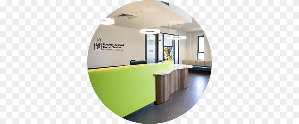 Features Of Ronald Mcdonald House Westmead Lobby, Furniture, Reception, Table, Reception Desk Free Png Download