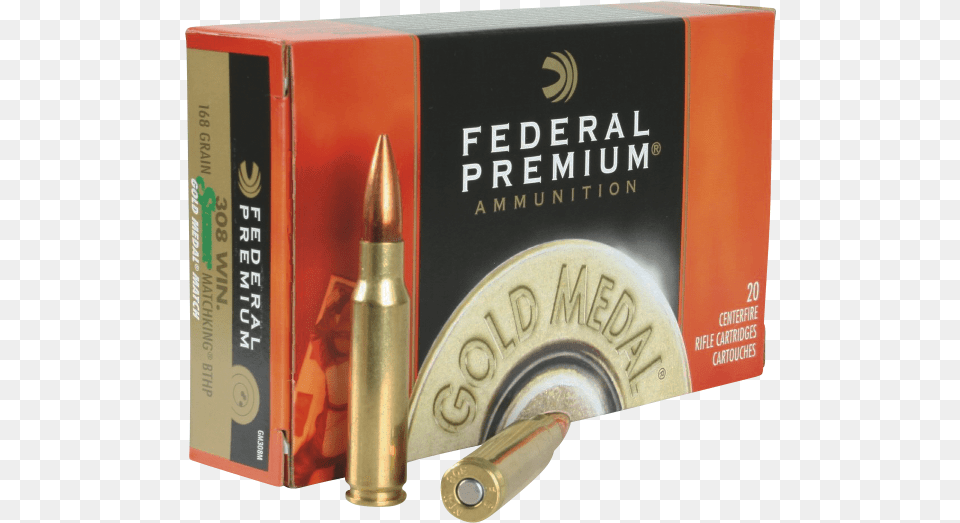 Federal Gm308m Gold Medal 308 Winchester7 Federal Premium, Ammunition, Weapon, Bullet Free Transparent Png
