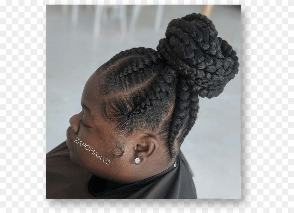Feed In Stitch Braids Bun, Person, Hair, Accessories, Earring Free Png Download