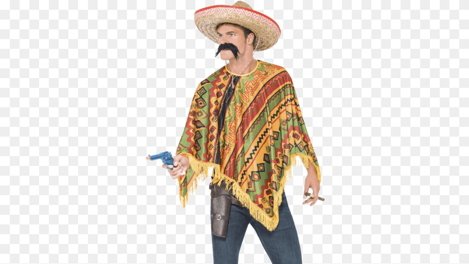Feel Those Mexican Vibes With The Adult Poncho Instant Wild Wild West Theme Ideas Costume, Clothing, Fashion, Hat, Cloak Png