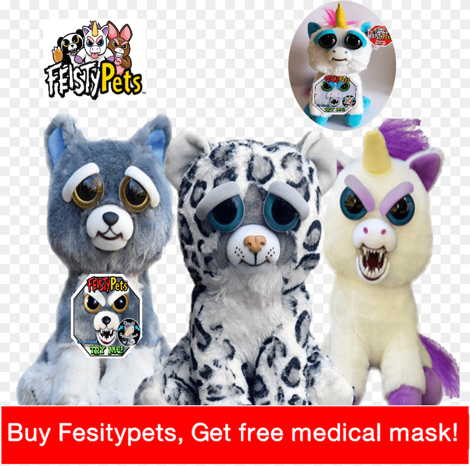 Feisty Pets Funny Face Changing Soft Feisty Pets Snow Leopard, Plush, Toy, Animal, Bear Free Png Download