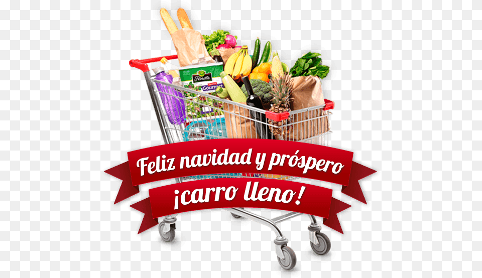 Feliz Navidad Y Prspero Carro Lleno Con Florette Shopping, Banana, Food, Fruit, Plant Png Image