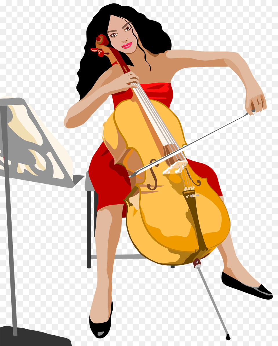 Female Cello Player Clipart, Musical Instrument, Adult, Person, Woman Png Image