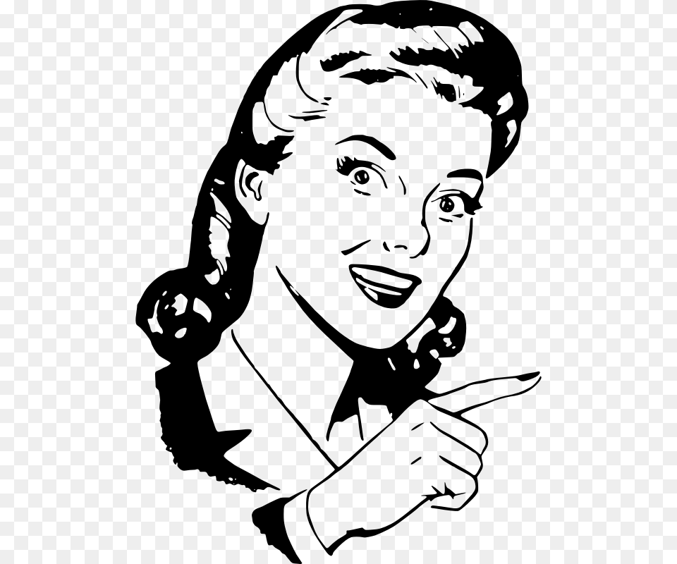 Female Clipart Black And White Woman Pointing Finger Clipart, Gray Free Transparent Png