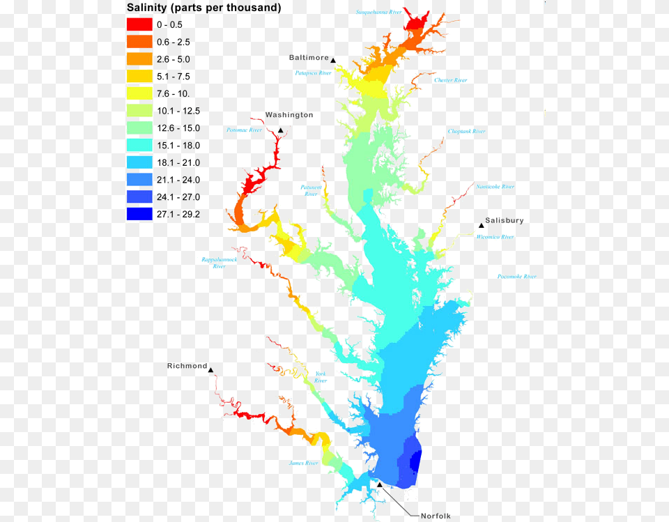 Female Crabs In The Chesapeake Bay Migrate South To Salinity Map Of The Chesapeake Bay, Chart, Plot, Person, Water Free Png