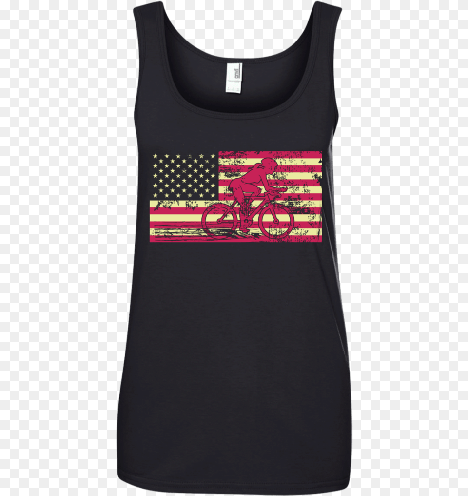 Female Cyclist Silhouette On The American Flag Ladies Sleeveless Shirt, Clothing, Tank Top, Bicycle, Transportation Png