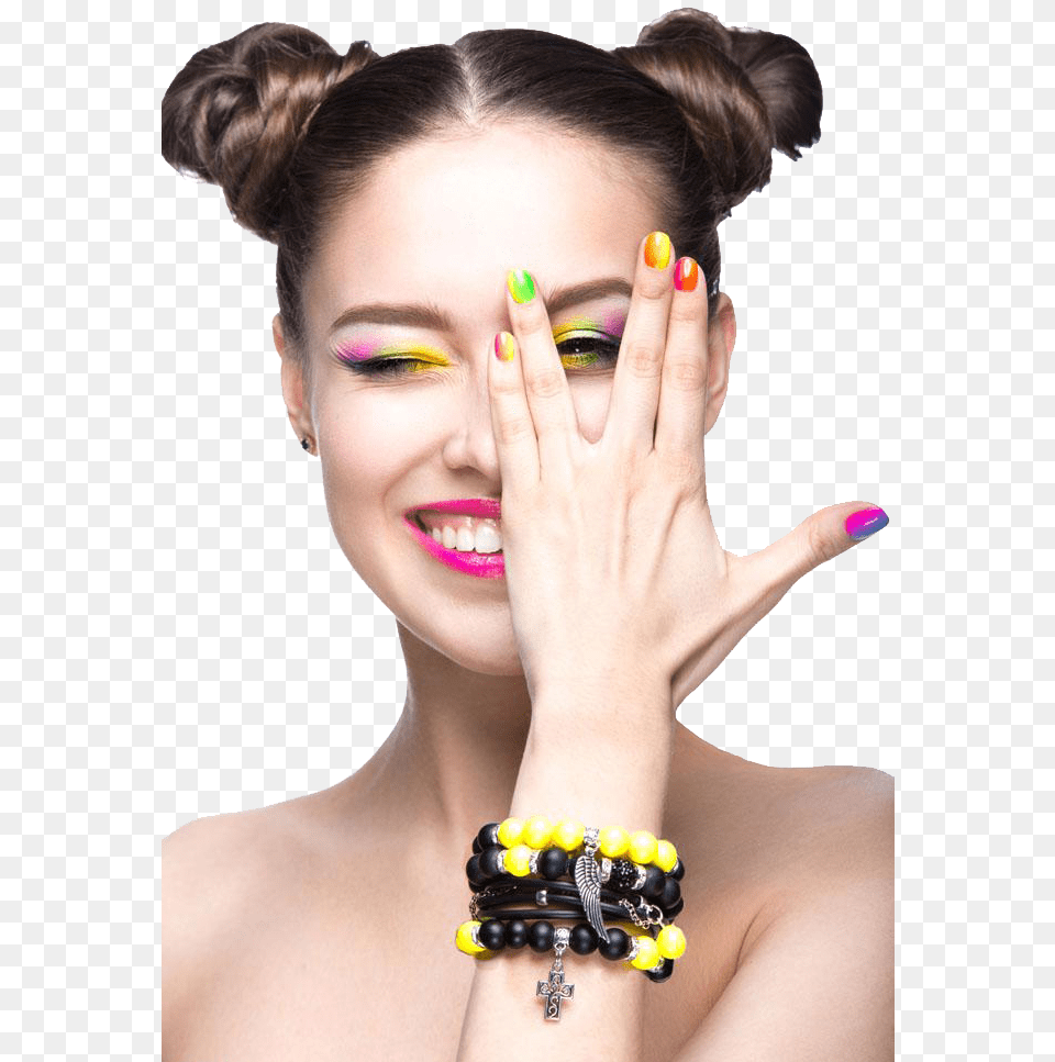Female Face Background Colorful Makeup, Accessories, Person, Jewelry, Hand Free Transparent Png