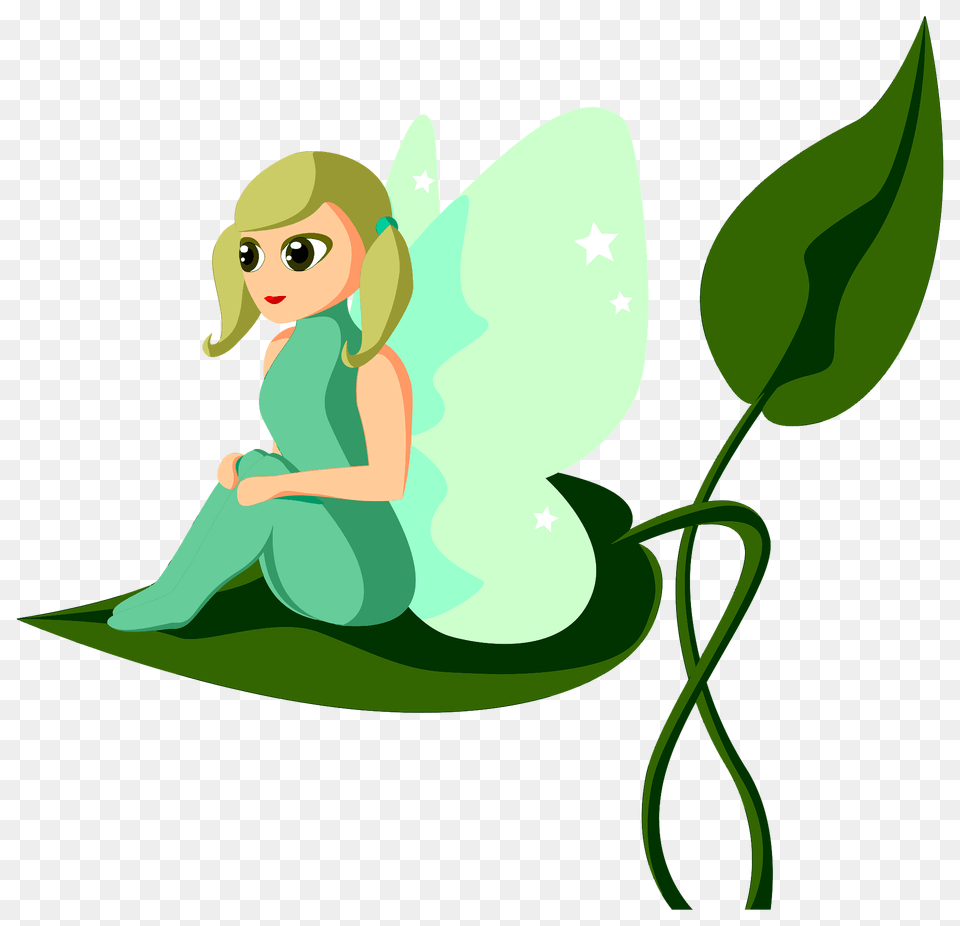 Female Fairy Sitting On Leaf Clipart, Green, Baby, Person, Plant Free Png Download