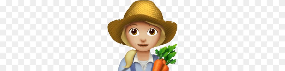 Female Farmer Apple Emoji, Carrot, Clothing, Food, Hat Png