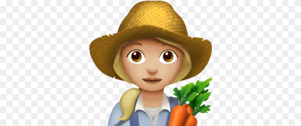Female Farmer Apple Emoji Stickpng Farmer Emoji, Vegetable, Produce, Plant, Hat Free Transparent Png