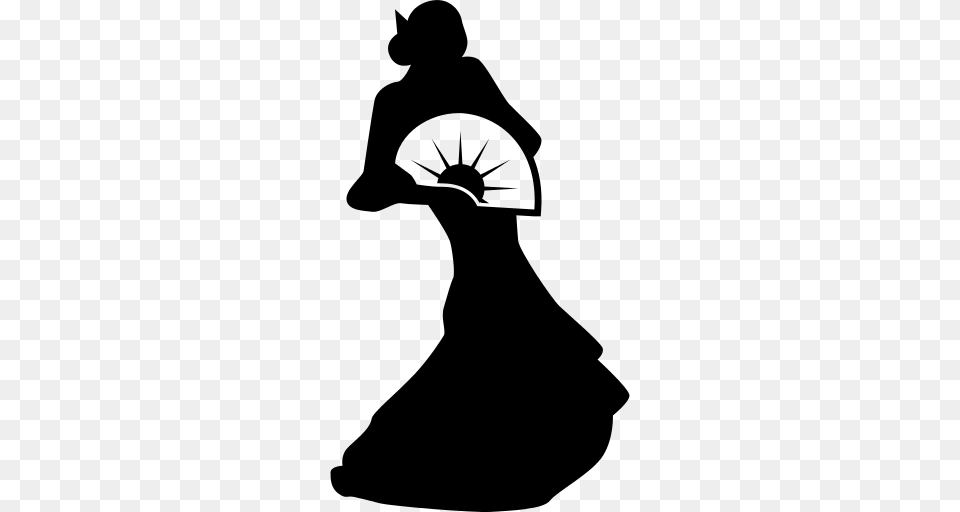 Female Flamenco Dancer Silhouette Icon, Gray Png