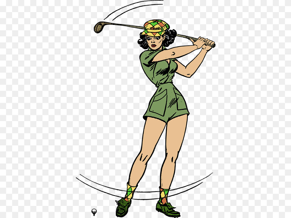 Female Golf Golfer Pinup Retro Woman Female Golfer Transparent Background, Clothing, Person, Shorts, People Free Png Download