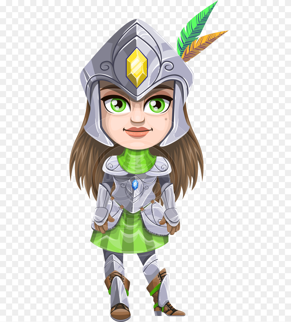 Female Knight With Helmet Cartoon Vector Character Cartoon Girl Knight With Sword, Publication, Book, Comics, Person Free Png Download