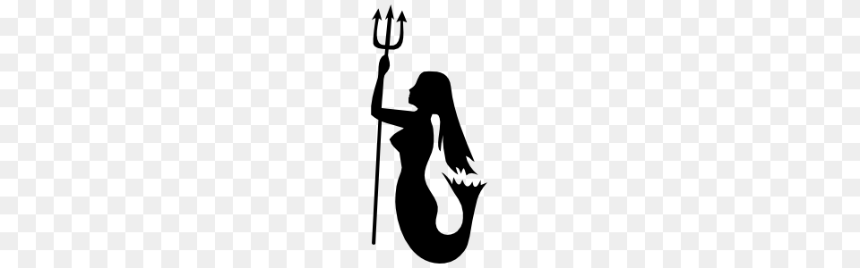Female Mermaid Holding A Triton Sticker, Stencil, Weapon, Trident, Silhouette Png Image