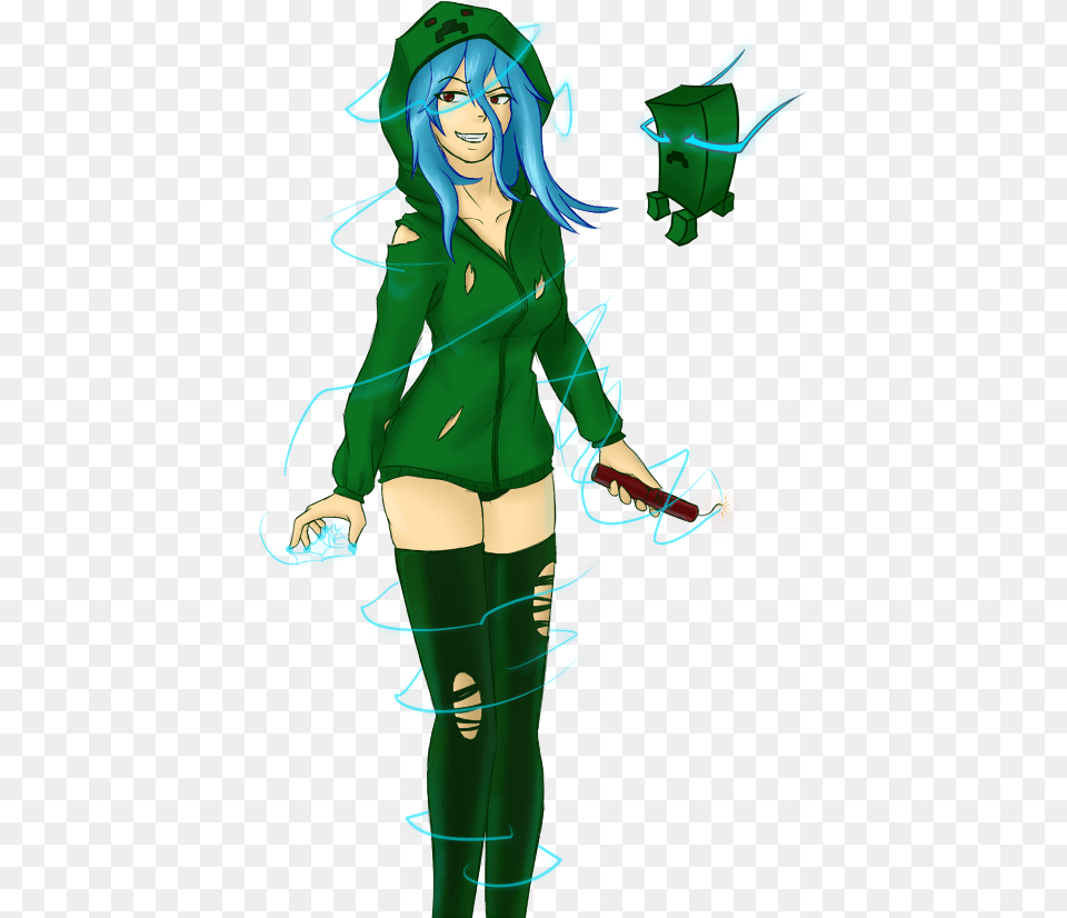 Female Minecraft Anime Girl Creeper, Book, Clothing, Comics, Costume Free Png