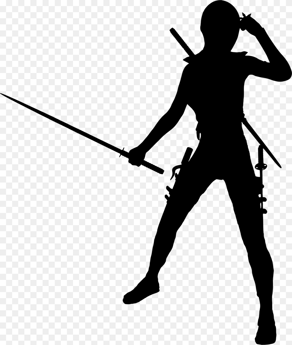 Female Ninja Silhouette Icons, Gray Free Png