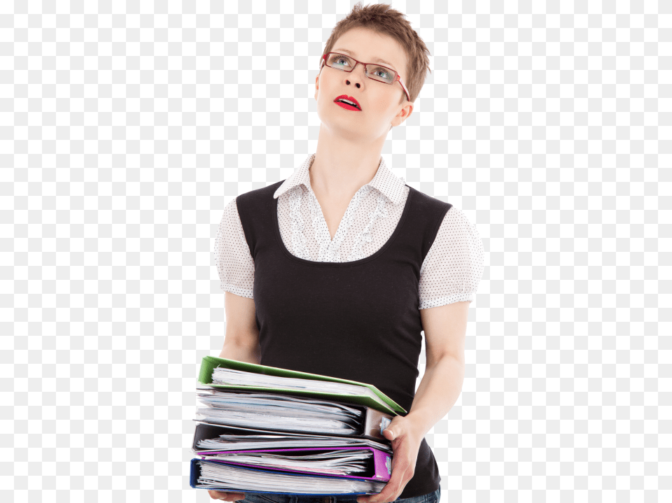 Female Office Worker Carrying A Stack Of Files Office Worker, Woman, Adult, Person, Blouse Free Png