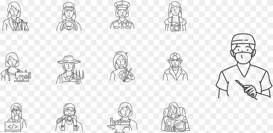 Female Professionals Icon Set By Vectto Line Art, Stencil, Baby, Person, Face Free Png Download
