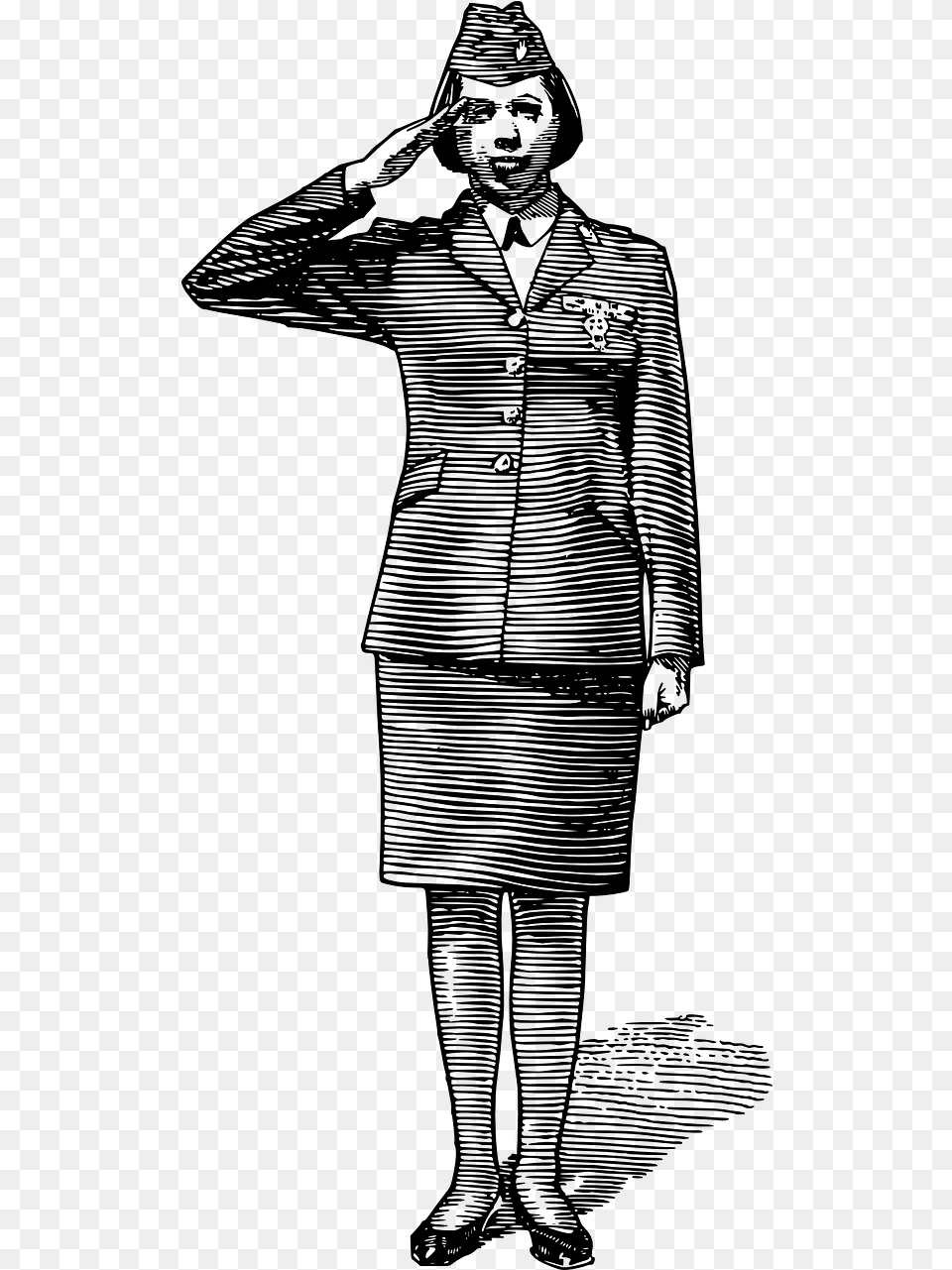 Female Saluting Soldier Silhouette, Gray Png Image