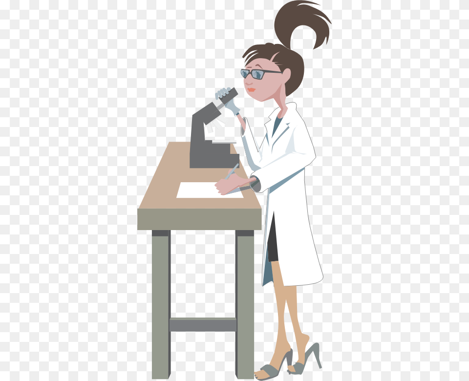Female Scientist Doing Research Female Research Cartoon, Clothing, Coat, Lab Coat, Person Png Image