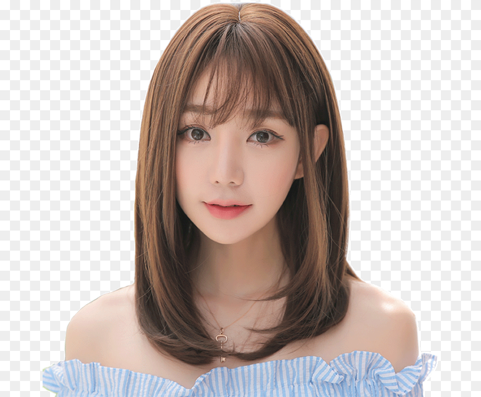 Female Short Hair Wig With Long Straight Hair Fluffy Full Bangs Round Face Straight Hair, Adult, Portrait, Photography, Person Png Image