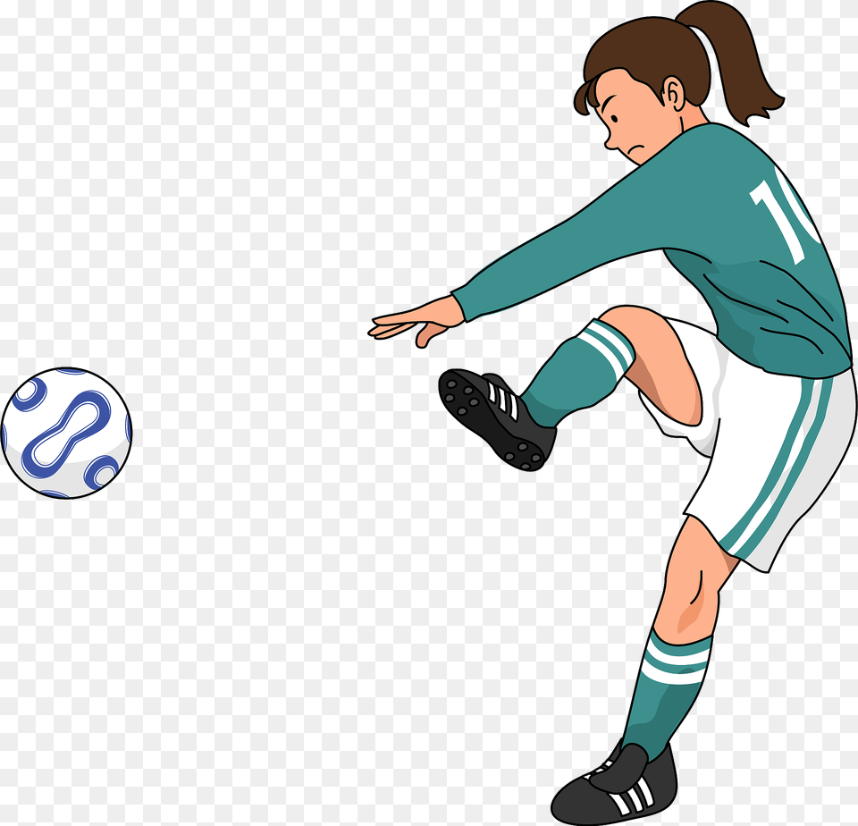 Female Soccer Player Is Kicking The Ball Clipart, Person, Face, Head, Clothing Free Png