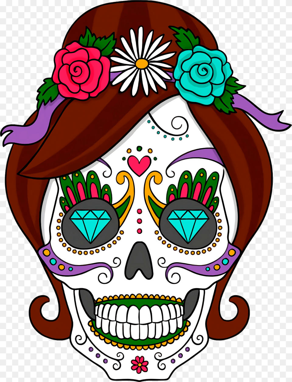 Female Sugar Skull Clipart, Art, Doodle, Drawing, Graphics Free Png