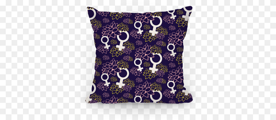 Female Symbol And Lotus Flowers Purple Pattern Pillow Female Symbol And Lotus Flowers Pattern Tote Bag Funny, Cushion, Home Decor Png