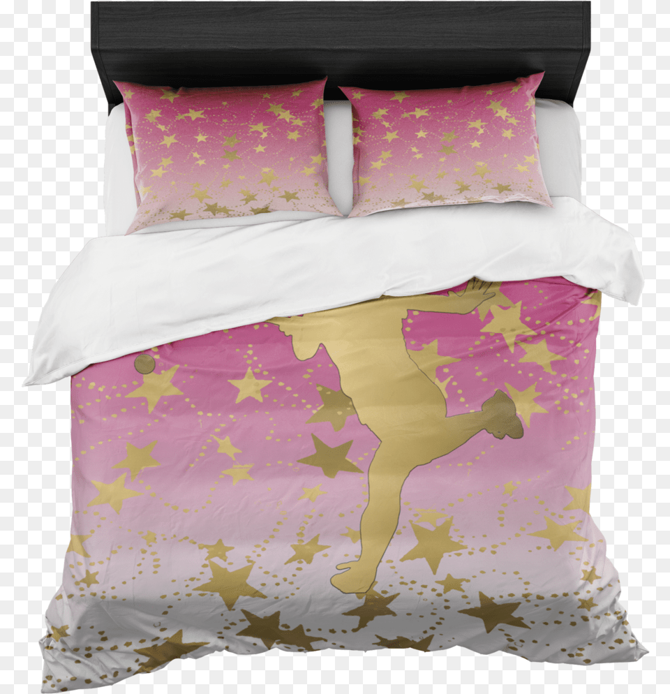 Female Tennis Player Silhouette In Gold With Stars Duvet Cover, Cushion, Home Decor, Furniture, Pillow Png Image