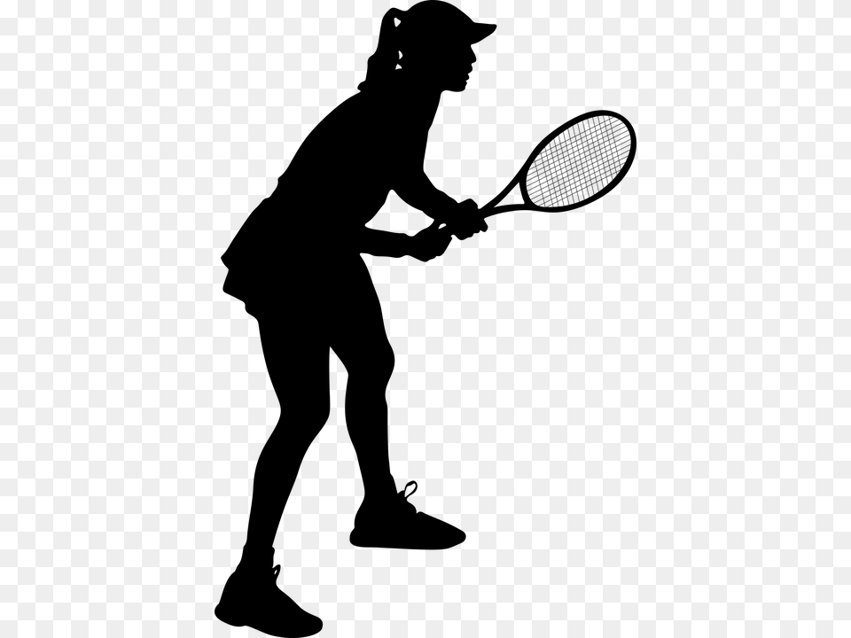 Female Tennis Silhouette Woman Girl Lady Sports Silhouette Tennis Clipart, Gray Free Transparent Png