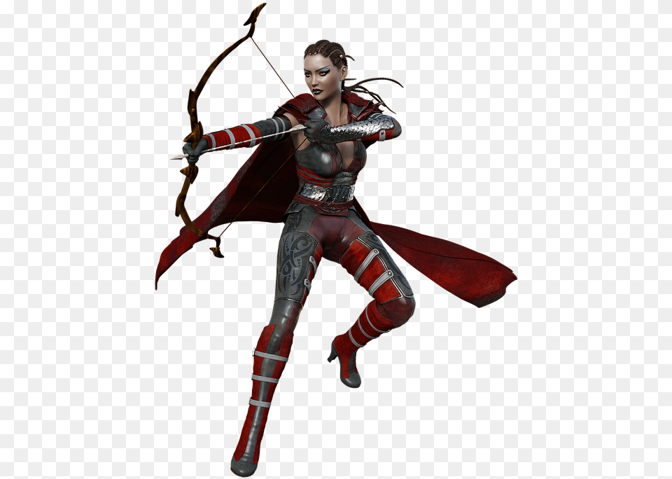 Female Warrior Fantasy Woman Fighter Archer Bow Woman Warrior, Archery, Weapon, Sport, Person Png