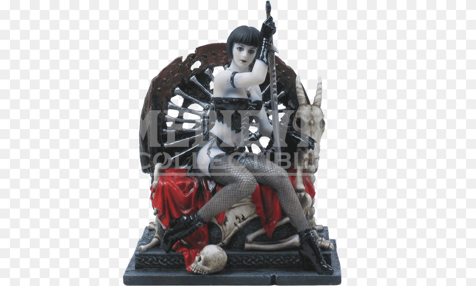 Female Warrior Sitting On Skull Throne Statue Unicorn Studios Girl Sitting On Skull Throne, Baby, Person, Furniture, Figurine Png