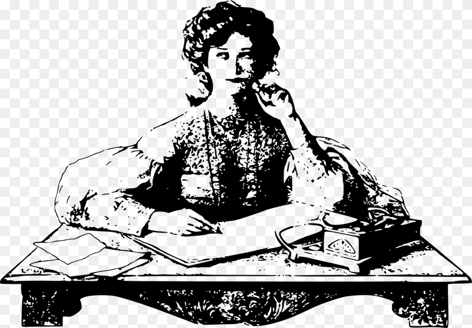 Female Writer Cartoon Black And White, Gray Png Image