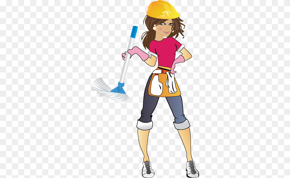 Feminine Modern Cleaning Service Illustration Design, Clothing, Person, Helmet, Hardhat Png Image